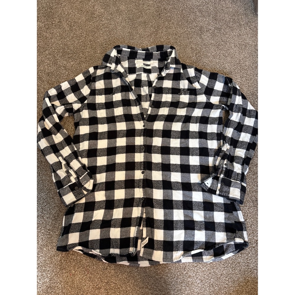 Woolrich Pemberton Flannel Shirt Womens Medium Black White Plaid Button